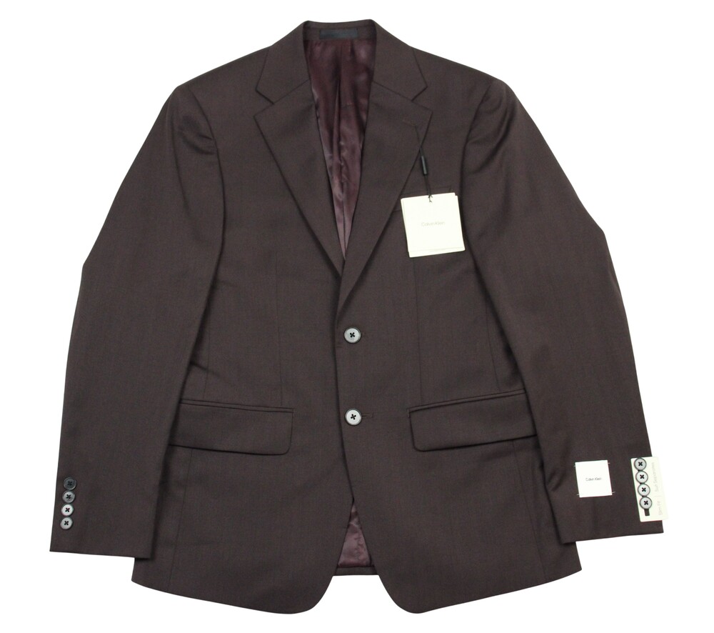 $450 Calvin Klein Maxwell Suit Jacket Mens 36 S Burgundy Slim Fit Stretch Blazer
